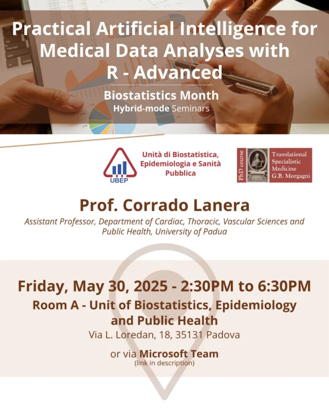 📢 Seminar Reminder: "Practical Artificial Intelligence for Medical Data Analyses with R - Advanced"

As part of Biostatistics Month, don’t miss today’s seminar: "Practical Artificial Intelligence for Medical Data Analyses with R - Advanced", delivered by Prof. Corrado Lanera (University of Padua, Italy)

This PhD course provides skills in creating robust and reproducible end-to-end machine learning workflows in R. Participants will learn to move beyond basic model building and transform research projects into engineered systems. The course covers modern R frameworks such as caret and tidymodels for the practical implementation of machine learning techniques, building upon prior theoretical introductions. Workflow orchestration with targets and dynamic report generation using Quarto will also be detailed. An overview of project containerization concepts (e.g., with Docker) may be introduced to address portability and reproducibility, time permitting.

The course is structured for doctoral students and researchers with foundational knowledge of R. It details the design, implementation, and automation of shareable machine learning projects, addressing research challenges through efficient and scientifically rigorous methodologies.

📅 Date: Friday, May 30, 2025
⏰ Time: 2:30 PM – 6:30 PM
📍 Venue: Room A – Unit of Biostatistics, Epidemiology and Public Health
Via L. Loredan, 18 – 35131 Padua
💻 Online Access: https://teams.microsoft.com/l/meetup-join/19%3Ae79FQe2--ia6-Flr4sNE4ZYYpyk9gcig4tLs30dsHDo1%40thread.tacv2/1740997616405?context=%7B%22Tid%22%3A%22bd5051ae-6f73-49ef-8068-9c057c23955a%22%2C%22Oid%22%3A%22bcefd76d-1f7e-4727-96a8-580452c3ae92%22%7D

For further information, please do not hesitate to contact us.

#BiostatisticsMonth #Epidemiology #PublicHealth #Biostatistics #PhD #Research #Seminar #UniversityOfPadova #Unipd #Ubep #PhDMorgagni #PhDSeminar #PhDCourse #MachineLearning #RStats #DataScience #WorkflowAutomation #ResearchMethods #ScientificComputing #OpenScience #MLWorkflows