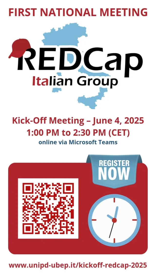 📢 REDCap Italian Group: Kick-Off Meeting – June 4, 2025

The REDCap Italian Group takes shape: a national collaborative network! We’re excited to announce the official launch of the REDCap Italian Group, a new initiative aimed at fostering a collaborative network among REDCap administrators and users across Italy.

The group’s mission is to leverage the collective expertise of the Italian REDCap Community to optimize the implementation, management, and support of REDCap systems within Institutions. 

🎯 Key focus areas include:

▶️ System configuration and customization
▶️ Support in managing research projects
▶️ GenAI & Automation
▶️ Data Analytics Integration (R, Power BI, Tableau)
▶️ Access to training resources and support tools
▶️ Strengthening data security
▶️ Compliance with national and international regulations

📌 Coordination Team
@driogre @cinzia_papappicco Corrado Lanera @giuly_lore

👥 Kick-Off Meeting
📅 Wednesday, June 4, 2025
🕐 1:00–2:30 PM (CET)
💻 Online via Microsoft Teams: https://events.teams.microsoft.com/event/70d651b5-46ea-4407-8761-b3e8bf00e7d4@bd5051ae-6f73-49ef-8068-9c057c23955a

Join us to discover more, connect with community, and help shape the future of REDCap in Italy!

👉 All interested participants are welcome!

🌍 Discover more on our website: https://www.unipd-ubep.it/redcap-italian-group/

#REDCap #REDCapItaly #REDCapItalianGroup #UBEP #ResearchData #ClinicalResearch #DataManagement #ResearchInnovation #KickOff2025#